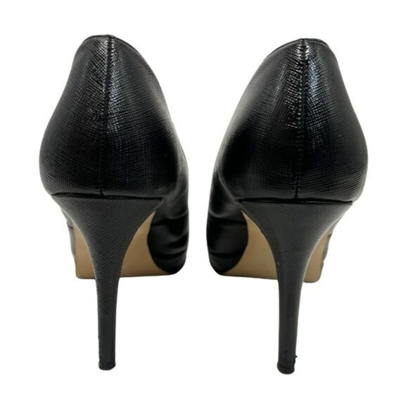 Marc Fisher Marsha Black Leather Peep Toe Platform Pumps with Bows - Picture 6 of 12